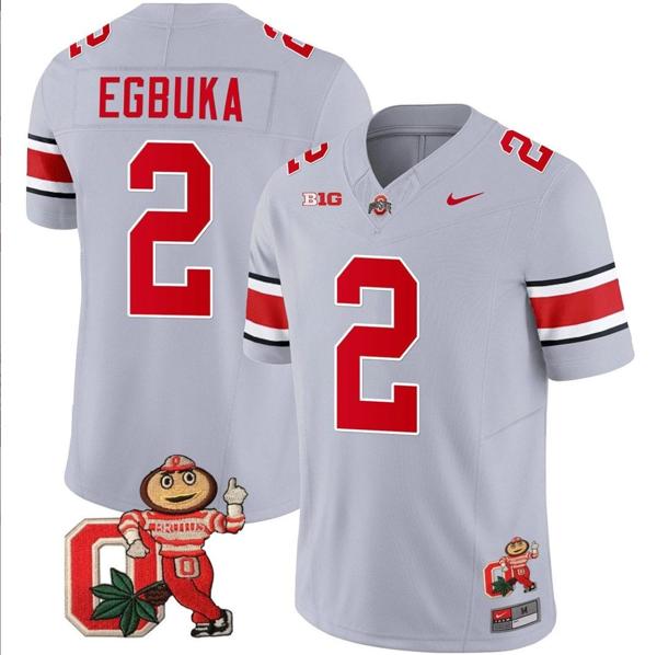 Nike Men's Emeka Egbuka Jersey #2 Ohio State Buckeyes Mascot Patch College Football Gray