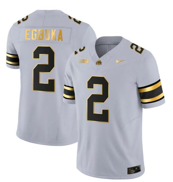 Nike Men's Ohio State Buckeyes Emeka Egbuka Jersey #2 College Football Stitched Gray Gold