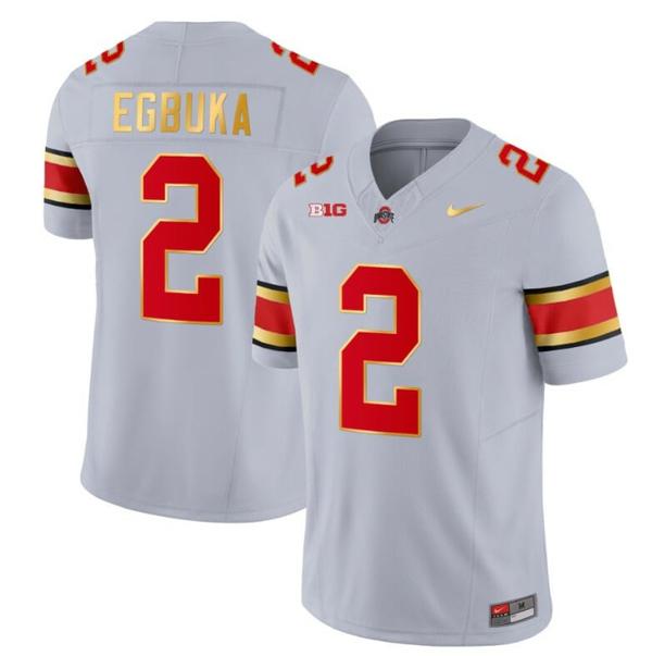 Nike Men's Ohio State Buckeyes Emeka Egbuka Jersey #2 College Football Stitched Gold Trim