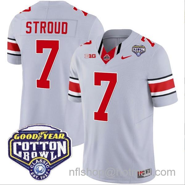 Nike Men's CJ Stroud Jersey #7 Ohio State Buckeyes Cotton Bowl Patch Vapor Football Gray