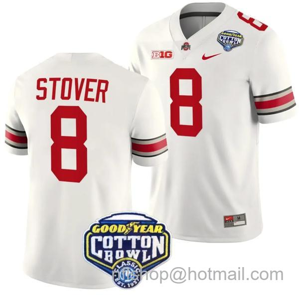 Nike Men's Cade Stover Jersey #8 Ohio State Buckeyes Cotton Bowl Patch 2023 Football White