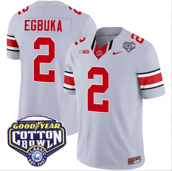 Nike Men's Emeka Egbuka Jersey #2 Ohio State Buckeyes Cotton Bowl Patch Vapor Football Gray