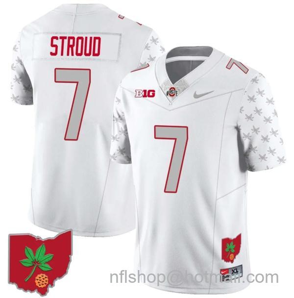 Nike Men's CJ Stroud Jersey #7 Ohio State Buckeyes Football Stitched Ohio Map Patch White Special