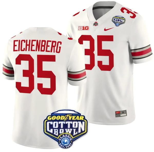 Nike Men's Tommy Eichenberg Jersey #35 Ohio State Buckeyes Cotton Bowl Patch 2023 Football White