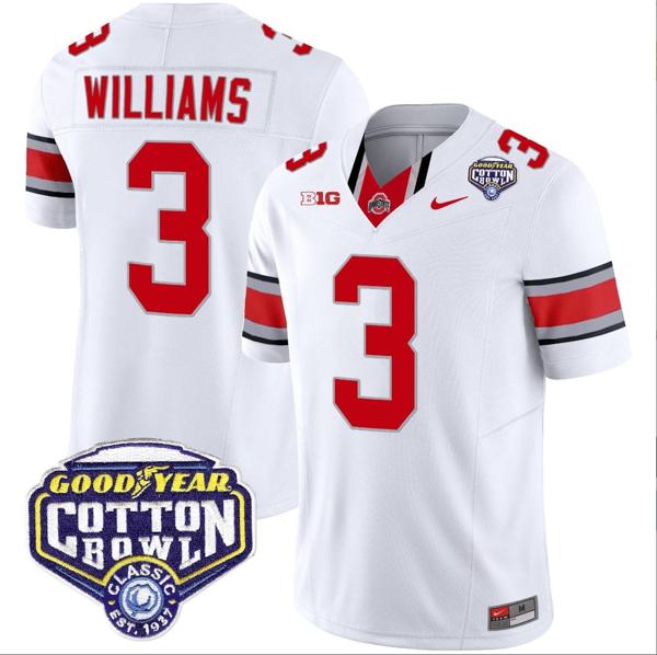 Nike Men's Miyan Williams Jersey #3 Ohio State Buckeyes Cotton Bowl Patch Vapor Football White