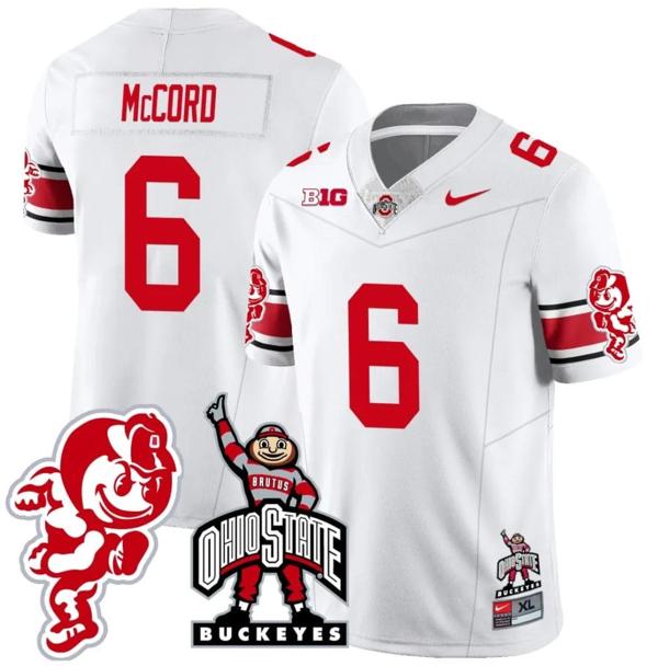 Nike Men's Kyle McCord Jersey #6 Ohio State Buckeyes Football Stitched Brutus Buckeye Patch White