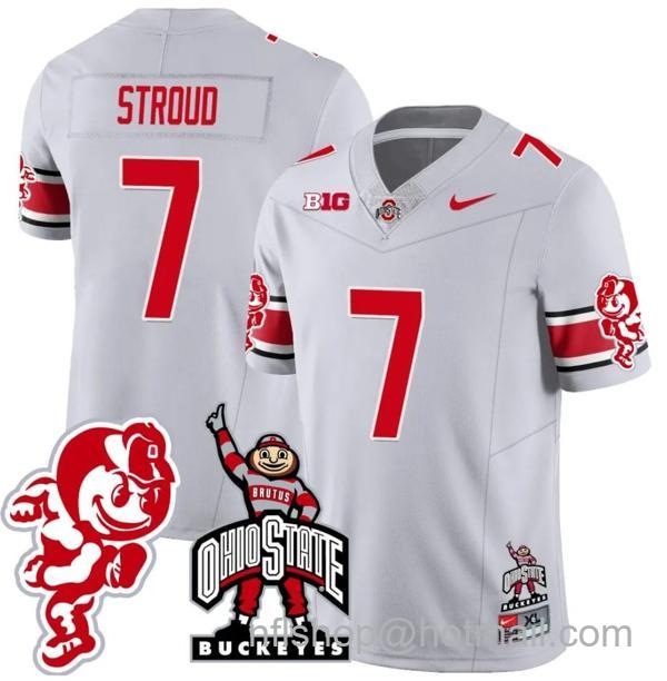 Nike Men's CJ Stroud Jersey #7 Ohio State Buckeyes Football Stitched Brutus Buckeye Patch Gray