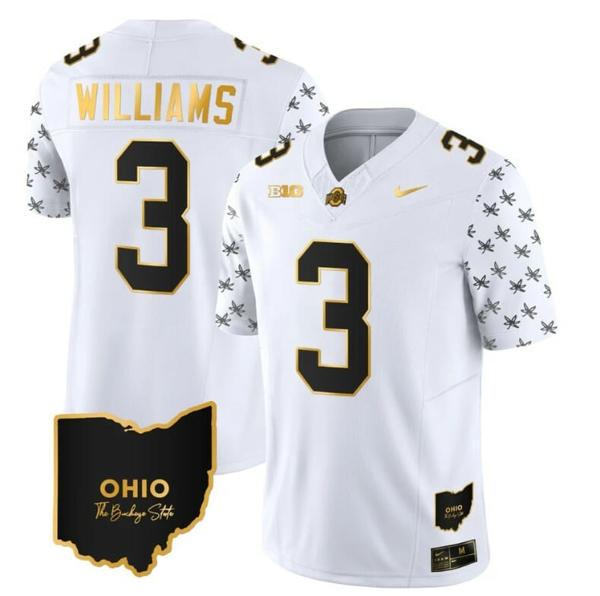 Nike Men's Ohio State Buckeyes Miyan Williams Jersey #3 College Football Stitched Alternate White Gold