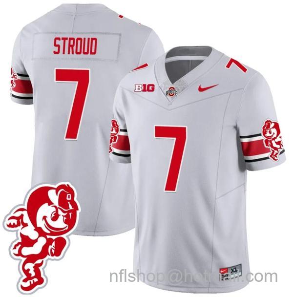 Nike Men's CJ Stroud Jersey #7 Ohio State Buckeyes Football 2023 Stitched Brutus Buckeye Patch Gray