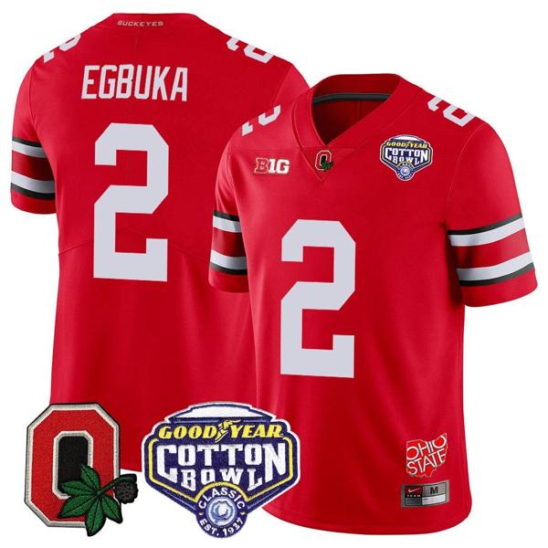 Nike Men's Emeka Egbuka Jersey #2 Ohio State Buckeyes Good Year Cotton Bowl Patch Football Scarlet