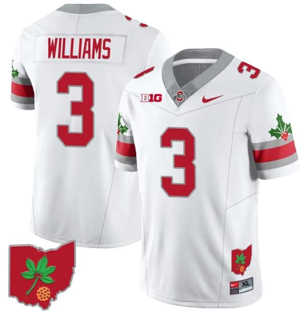 Nike Men's Miyan Williams Jersey #3 Ohio State Buckeyes Football Stitched Ohio Map Patch White Style 2