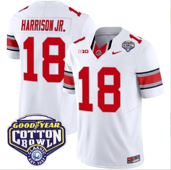 Nike Men's Marvin Harrison Jr Jersey #18 Ohio State Buckeyes Cotton Bowl Patch Vapor Football White