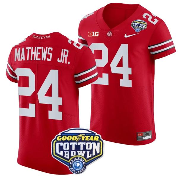 Nike Men's Jermaine Mathews Jr Jersey #24 Ohio State Buckeyes Cotton Bowl Patch 2023 Football Scarlet