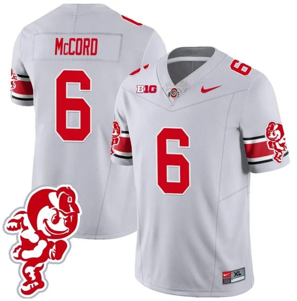 Nike Men's Kyle McCord Jersey #6 Ohio State Buckeyes Football 2023 Stitched Brutus Buckeye Patch Gray