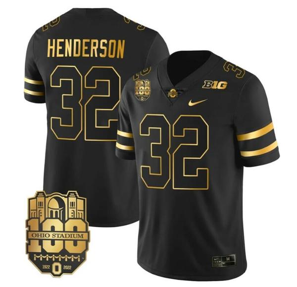 Nike Men's Ohio State Buckeyes TreVeyon Henderson Jersey #32 College Football Stitched Black Gold