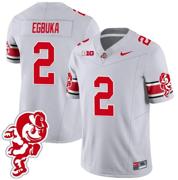 Nike Men's Emeka Egbuka Jersey #2 Ohio State Buckeyes Football 2023 Stitched Brutus Buckeye Patch Gray