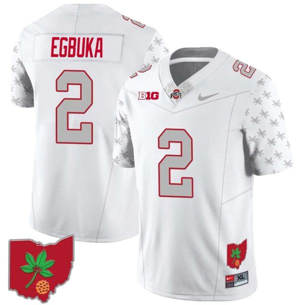 Nike Men's Emeka Egbuka Jersey #2 Ohio State Buckeyes Football Stitched Ohio Map Patch White Special