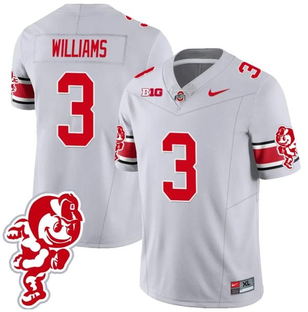 Nike Men's Miyan Williams Jersey #3 Ohio State Buckeyes Football 2023 Stitched Brutus Buckeye Patch Gray