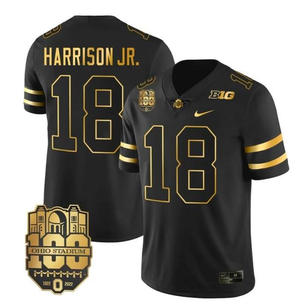 Nike Men's Ohio State Buckeyes Marvin Harrison Jr Jersey #18 College Football Stitched Black Gold