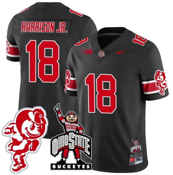 Nike Men's Marvin Harrison Jr Jersey #18 Ohio State Buckeyes Football Stitched Brutus Buckeye Patch Black