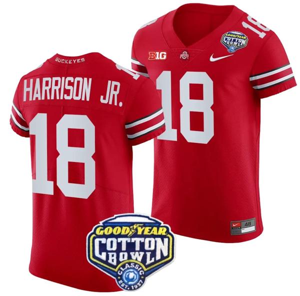 Nike Men's Marvin Harrison Jr Jersey #18 Ohio State Buckeyes Cotton Bowl Patch 2023 Football Scarlet