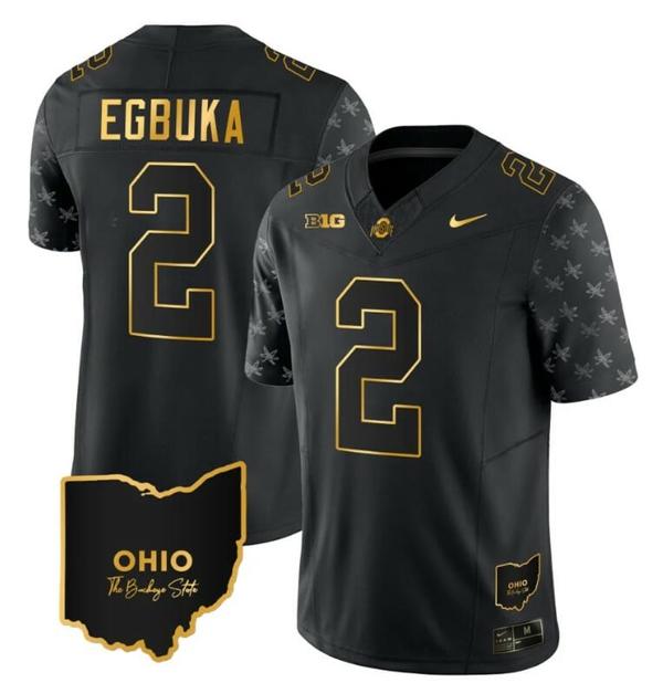 Nike Men's Ohio State Buckeyes Emeka Egbuka Jersey #2 College Football Stitched Alternate Black Gold