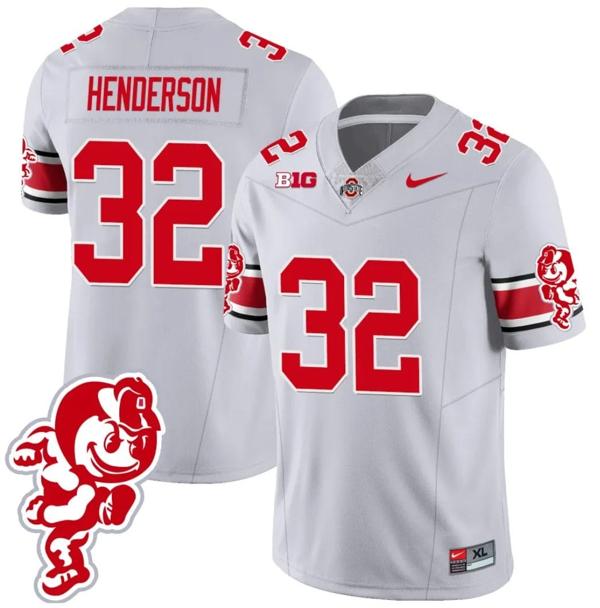 Nike Men's TreVeyon Henderson Jersey #32 Ohio State Buckeyes Football 2023 Stitched Brutus Buckeye Patch Gray