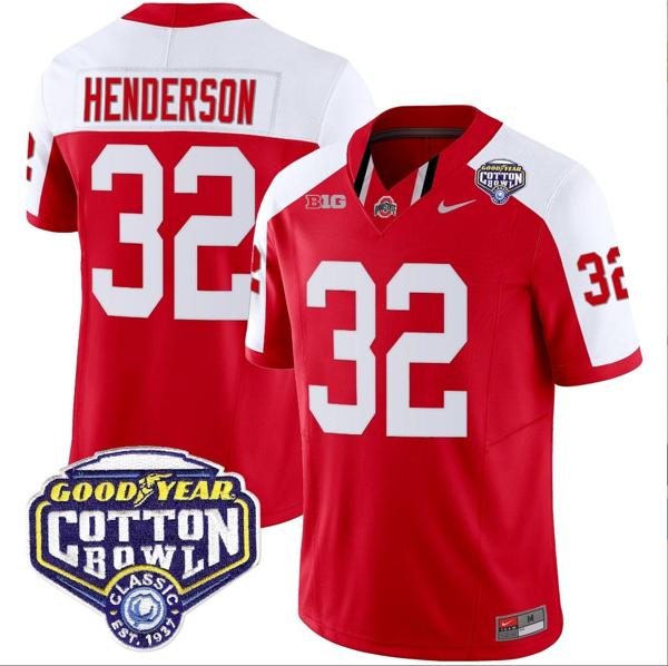 Nike Men's TreVeyon Henderson Jersey #32 Ohio State Buckeyes Cotton Bowl Patch Vapor Football Red Alternate