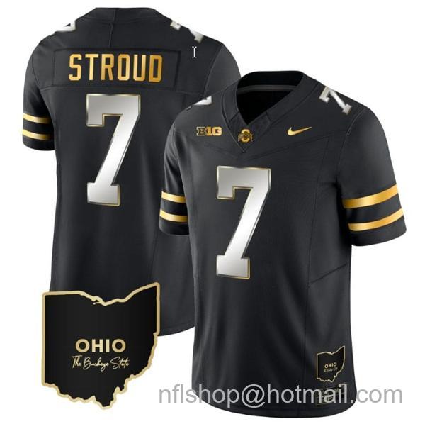 Nike Men's CJ Stroud Jersey #7 Ohio State Buckeyes College Football Stitched Vapor Limited Gold Ohio Patch Black Limited