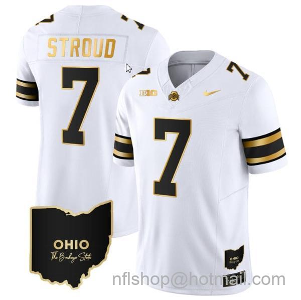 Nike Men's CJ Stroud Jersey #7 Ohio State Buckeyes College Football Stitched Vapor Limited Gold Ohio Patch White Gold