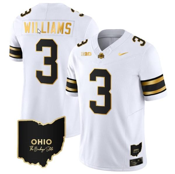 Nike Men's Miyan Williams Jersey #3 Ohio State Buckeyes College Football Stitched Vapor Limited Gold Ohio Patch White Gold