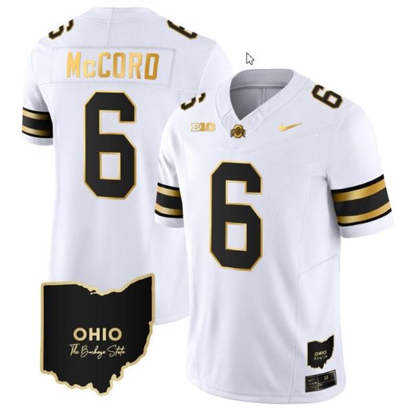 Nike Men's Kyle Mccord Jersey #6 Ohio State Buckeyes College Football Stitched Vapor Limited Gold Ohio Patch White Gold