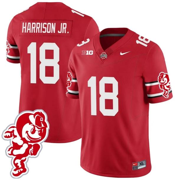 Nike Men's Marvin Harrison Jr Jersey #18 Ohio State Buckeyes Football 2023 Stitched Brutus Buckeye Patch Scarlet