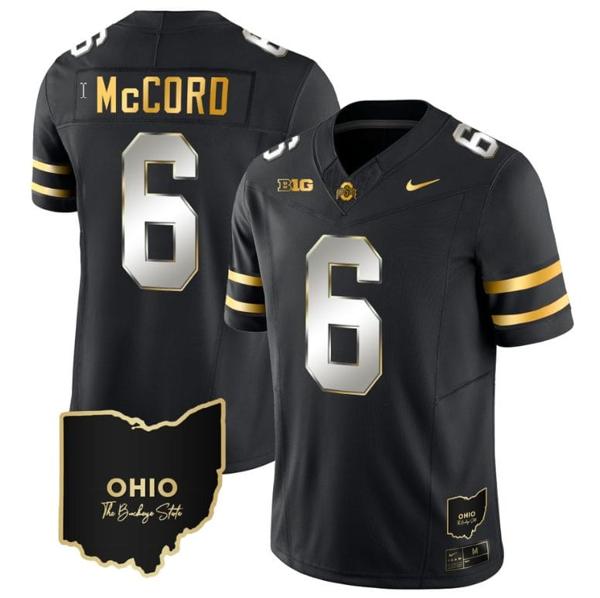 Nike Men's Kyle Mccord Jersey #6 Ohio State Buckeyes College Football Stitched Vapor Limited Gold Ohio Patch Black Limited