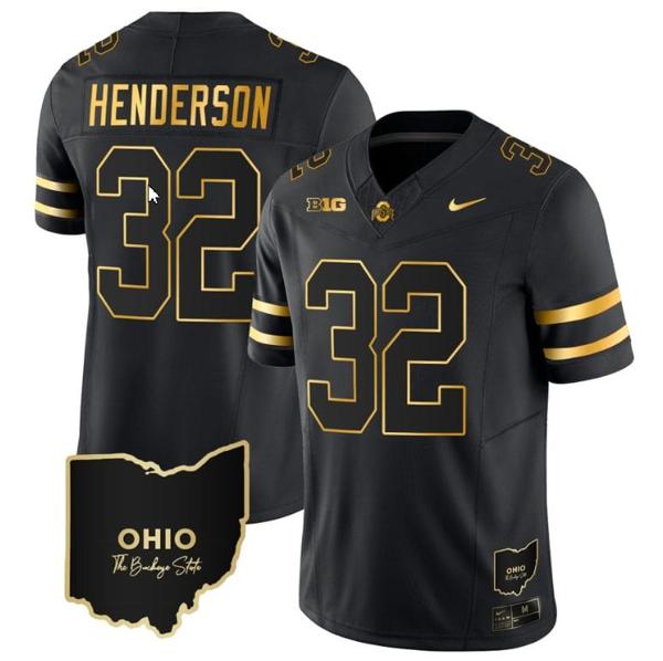 Nike Men's Treveyon Henderson Jersey #32 Ohio State Buckeyes College Football Stitched Vapor Limited Gold Ohio Patch Black Gold