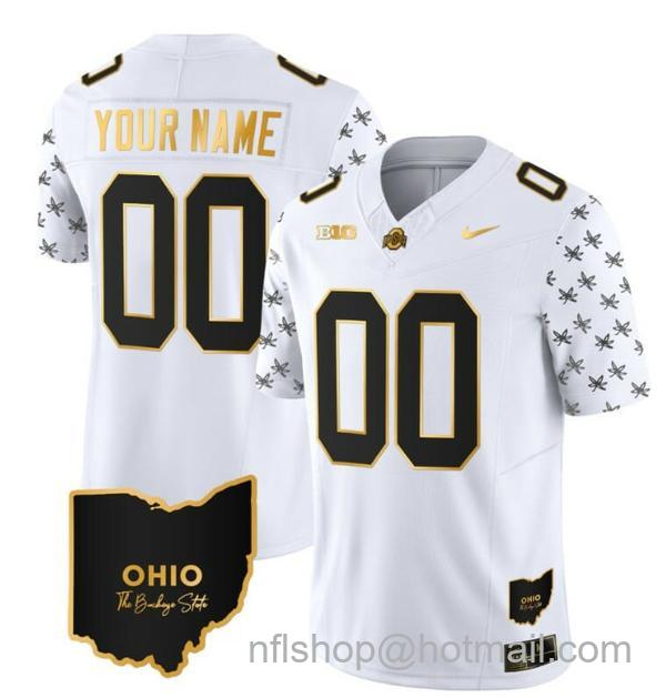 Nike Men's Custom Ohio State Buckeyes Jersey Name and Number College Football Stitched Alternate White Gold