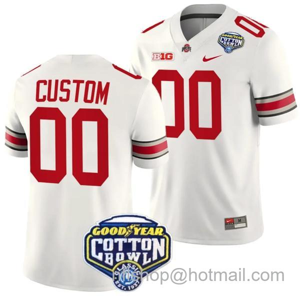 Nike Men's Custom Ohio State Buckeyes Jersey Name and Number Cotton Bowl Patch 2023 Football White