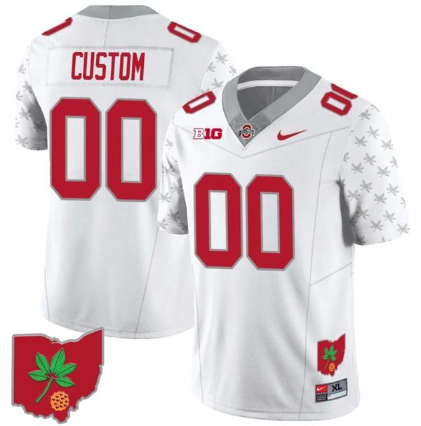 Nike Men's Custom Ohio State Jersey Name and Number Football Stitched Ohio Map Style 2 White Special