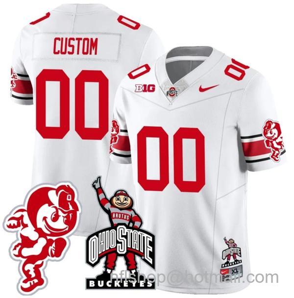 Nike Men's Custom Ohio State Buckeyes Jersey Name and Number Football Stitched Brutus Buckeye Patch Style 2 White