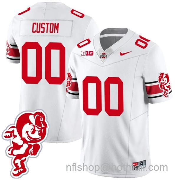 Nike Men's Custom Ohio State Buckeyes Jersey Name and Number Football Stitched Brutus Buckeye Patch Style 1 White