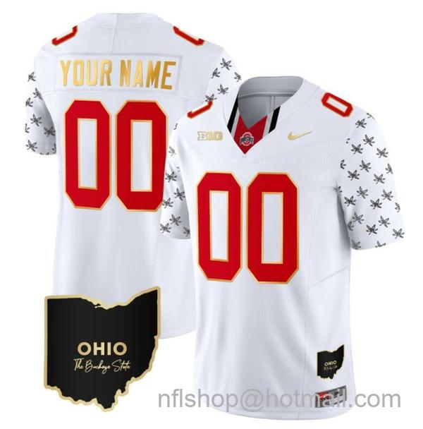 Nike Men's Custom Ohio State Buckeyes Jersey Name and Number College Football Stitched Alternate White Gold Trim