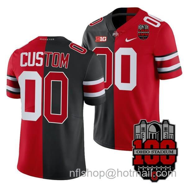 Nike Men's Custom Ohio State Buckeyes Jersey Name and Number 100th Anniversary Patch Scarlet Split Edition Stitched Black