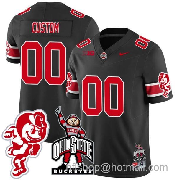 Nike Men's Custom Ohio State Buckeyes Jersey Name and Number Football Stitched Brutus Buckeye Patch Style 2 Black