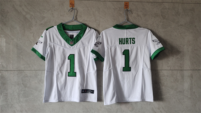 Women's Philadelphia Eagles #1 Jalen Hurts White_Green 2023 F.U.S.E Vapor Untouchable Limited Stitched Football Jersey(Run Small)