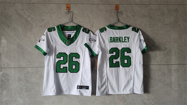 Women's Philadelphia Eagles #26 Saquon Barkley White_Green 2023 F.U.S.E Vapor Untouchable Limited Stitched Football Jersey(Run Small)