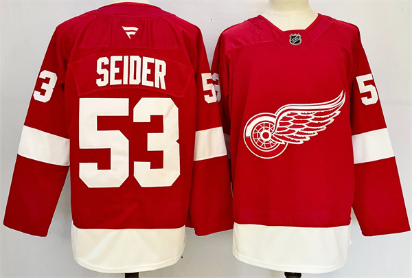 Men's Detroit Red Wings #53 Moritz Seider Red 2024-25 Home Stitched Jersey