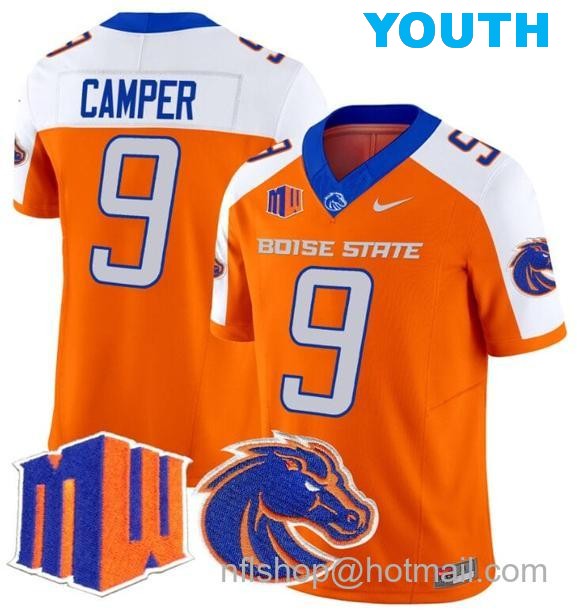 Youth Men's Cameron Camper Jersey #9 Boise State Broncos 2024 F.U.S.E. Vapor Limited College Football Stitched Orange Alternate1212