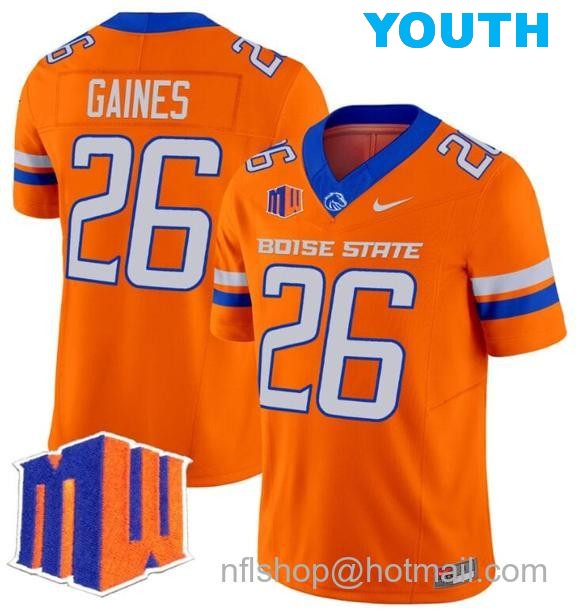 Youth Men's Sire Gaines Jersey #26 Boise State Broncos 2024 F.U.S.E. Vapor Limited College Football Stitched Orange4141