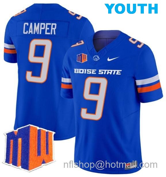 Youth Men's Cameron Camper Jersey #9 Boise State Broncos 2024 F.U.S.E. Vapor Limited College Football Stitched Royal1515