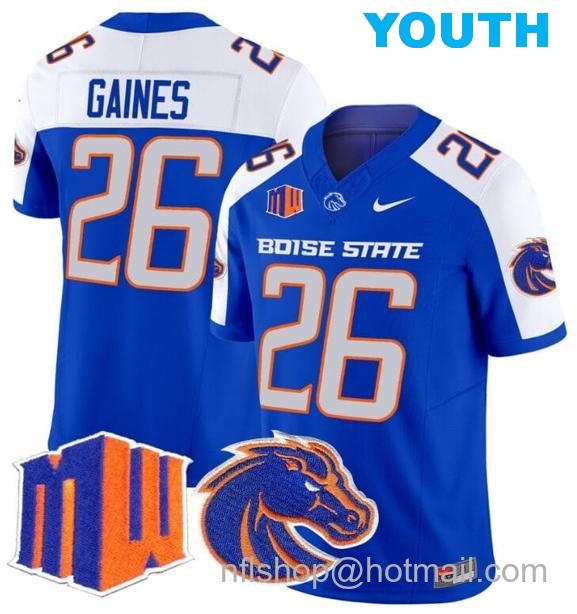 Youth Men's Sire Gaines Jersey #26 Boise State Broncos 2024 F.U.S.E. Vapor Limited College Football Stitched Royal Alternate4242